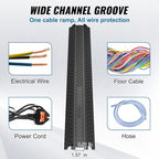 VEVOR Thermoplastic Rubber Drop Over Cable Cover Ramp, 2,000 lbs/axle Load Capacity, Heavy Duty TPR Cable Hose Protector Ramp, Floor Cord Cover for High Walking Traffic Areas Home Office Warehouse