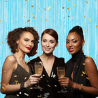 3 Pack Foil Fringe Backdrop - Pastel Blue Shiny Tinsel Curtains for Party Decoration/Photo Booth Props - 3.3x8.2 FT Metallic Foil Backdrop for Birthday, Wedding, Graduation, Christmas.