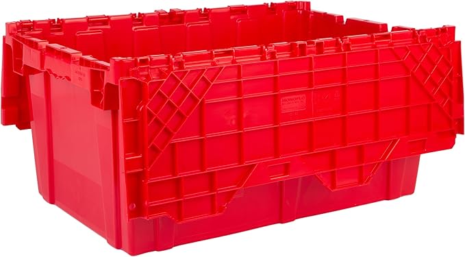 Hudson Exchange 27.3 x 17.2 x 12.6 (3 Pack) Storage Tote Distribution Container with Hinged Attached Lid, Red
