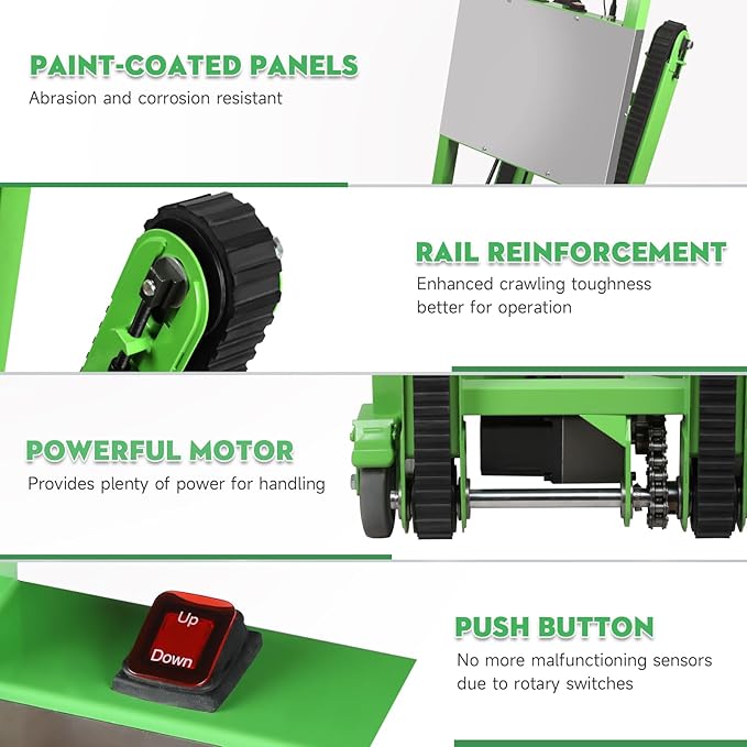 1250W Electric Stair Climbing Dolly - 900lbs Capacity, 3-Mode Folding Hand Truck W/Telescopic Handle, Non-Slip Wheels for Moving Furniture, Appliances (Green)