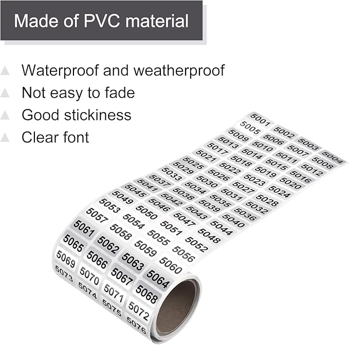 MECCANIXITY 5001 to 6000 Consecutive Number Stickers Inventory Label Black Numbers for Office Warehouse Numbering Classification