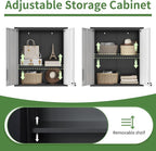 Metal Tool Cabinet,Garage Storage Cabinet System,Wall Cabinet & Locking Rolling Tool Cabinet with Doors and Adjustable Shelves,Steel Tool Cabinets for Home (2 Pcs-StyleA, Black & Grey)