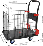 2 in 1 Platform Truck Cart, 330lbs Capacity Hand Moving Cart 28.35 x 18.9 in Foldable Dolly with Cage & Swivel Wheels for Warehouse Shopping Groceries Moving