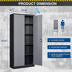 71” Tall Metal Storage Cabinet- Steel File Cabinets with Lockable Doors and Adjustable Shelves-Black&Gray Steel Storage Cabinet for Home,Kitchen, School, Office, Garage
