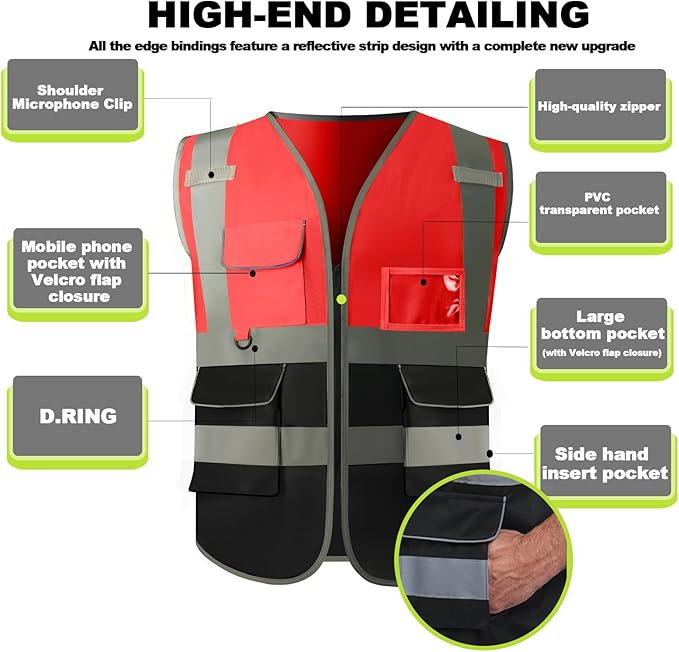 BeautyWill 10/20 Pack Custom Logo Safety Vest,Bulk High Visibility Class 2 Reflective Work Vests