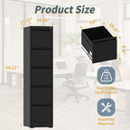 5 Drawer File Cabinet with Lock, Vertical Filing Cabinets for Home Office, Metal Storage Cabinets, Heavy Duty File Cabinet for Letter/Legal/A4/F4 Size Amssebly Required, Black