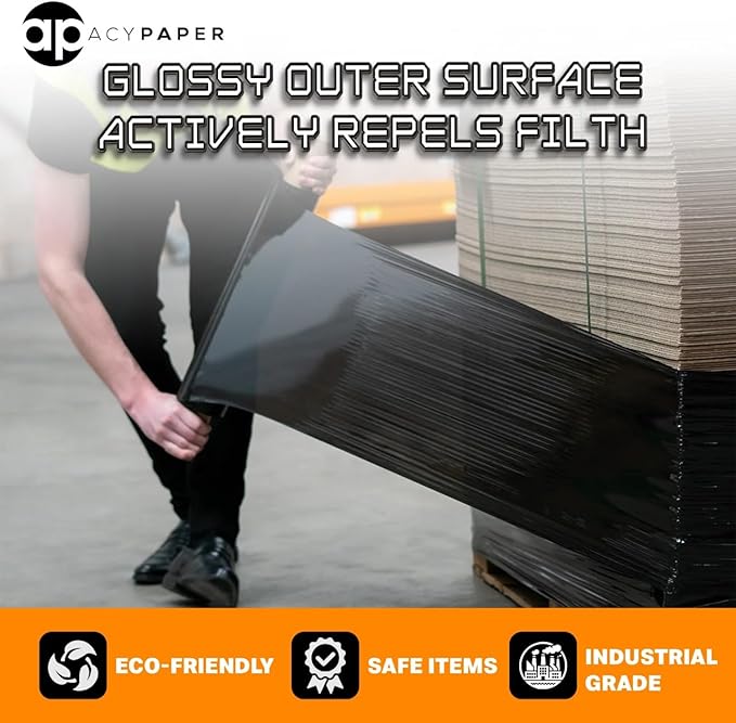18" Black Stretch Wrap - 1500 Feet, 4 Rolls/Box, 80 Gauge | Durable Industrial Pallet Wrap for Moving, Packing, and Storage by ACYPAPER