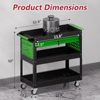 3 Tier Rolling Tool Cart on Wheels, Heavy Duty Industrial Utility Cart Service Cart with Drawer and Screwdriver Rack Pegboard, 550 LBS Mobile Tool Storage Organizer for Workshop, Garage(Green-Black)