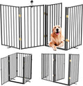 Metal Freestanding Dog Gate Outdoor-4 Panels with Door, Extra Wide Foldable Pet Fence with Pet Monitor Adapter, 32'' Height Tall Dog Gate for Doorways, Stairs, Hallways, Yard, Indoor
