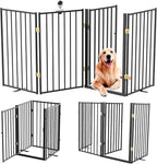 Metal Freestanding Dog Gate Outdoor-4 Panels with Door, Extra Wide Foldable Pet Fence with Pet Monitor Adapter, 32'' Height Tall Dog Gate for Doorways, Stairs, Hallways, Yard, Indoor