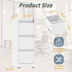 3 Drawer File Cabinet with Lock, Vertical Filing Cabinets for Home Office, Metal Storage Cabinets, Heavy Duty File Cabinet for Letter/Legal/A4/F4 Size Amssebly Required, White