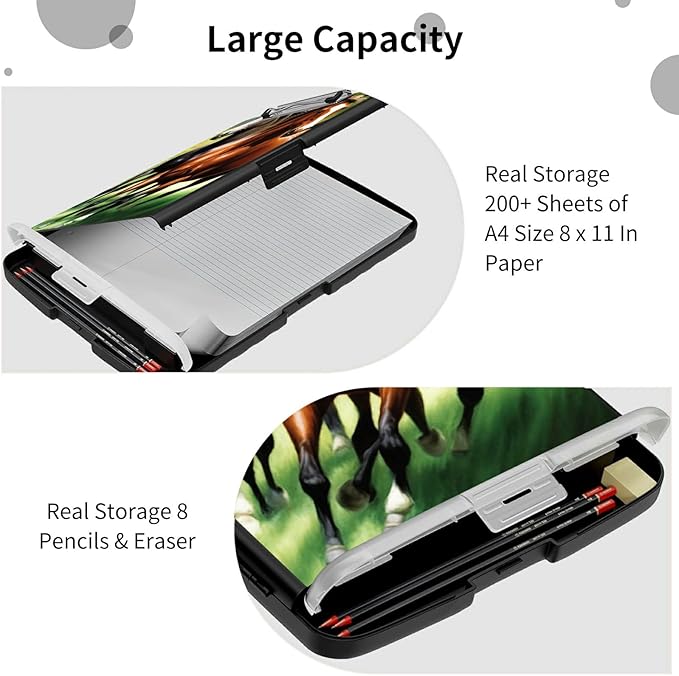 File Clipboard Storage with Pen Holder High Capacity Plastic Nursing Clipboards File Folder Storage Box Clipboard with Heavy Duty Clips for Teacher,Doctor,Offices-Running Horse