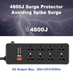 Heavy Duty Surge Protector 20Amp,Metal Power Strip with 8 Outlets,Wall Mount Surge Protector 4800J,12 Gauge 6FT Extension Cord 5-15P Adapter Workshop & Industrial Use with 6-20R T-Slot Outlets