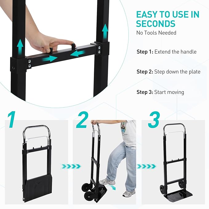 RedSwing Dolly Cart Folding Hand Truck, Portable Convertible Dolly Heavy Duty, Foldable Collapsible Cart for Moving Luggages, Warehouse, Office, Home, 180Lbs Load Capacity