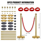 kaiyomi 6Pcs Stanchions with Red Velvet Ropes Set, 5 Feet Velvet Ropes and Posts Poles for Red Carpet Party Decoration and 360° Photo Booth (Golden)
