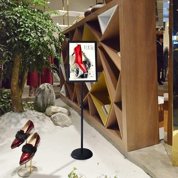 8.5 x 11 Inch Adjustable Pedestal Sign Poster Stand, Heavy Duty Floor Standing Sign Stand Aluminum Snap Open Display Frame for Vertical and Horizontal View Sign Displayed(Black)