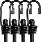 Bungee Cords with Hooks 2m Long, Heavy Duty Outdoor Elastic Bungee Straps, No Odour Industrial Grade Bungee Rope for Securing Tarps, Luggage, Tents, Bikes or Garden Tidying 80inch 4Pcs (Black)