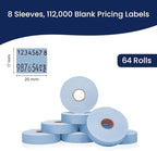 Perco Blue Pricing Labels for Monarch 1136 Price Gun - Case of 8 Sleeves, 64 Rolls Value Pack - 112,000 Price Marking Labels - with Ink Rolls Included
