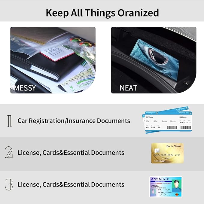 Car Registration and Insurance Holder, Leather Car Glove Box Organizer, Cool Car Accessories for ID, Driver's License Cards & Essential Document, business cards, Men&Women,Cute Blue Sharks