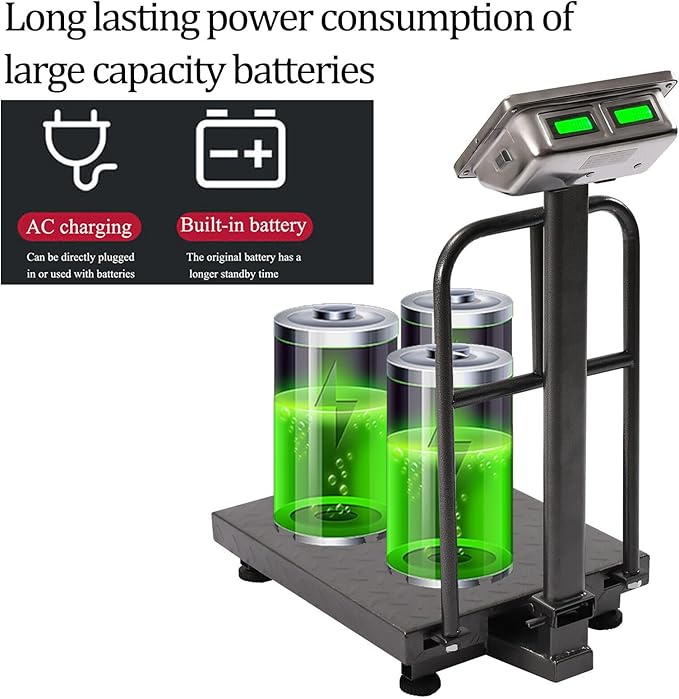 660lb Industrial Platform Scale with Removable Guardrail Digital Scale with Accurate LB/KG High-Definition Displa Foldable for Weighing Luggage Package Shipping Double Sided Display