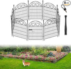 Tall Garden Fence Animal Barrier with Gate, 32 in(H) 8 Panels Garden Fences and Borders for Dogs, Dog Fence Outdoor for Yard, Total Length 17.5 Ft Metal Temporary Fencing│Patented
