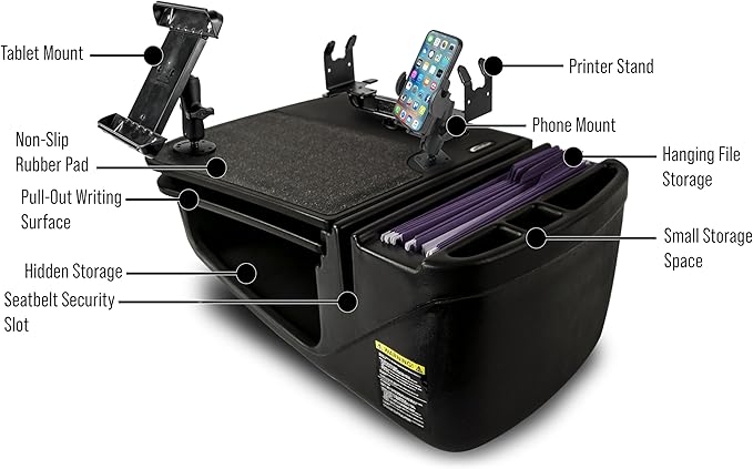 AutoExec AE-GMCD-PM-PS-TAB-BT GripMaster Car Desk for Your Vehicle Workstation and Mobile Office, Black with Phone Mount, Printer Stand and Tablet Mount
