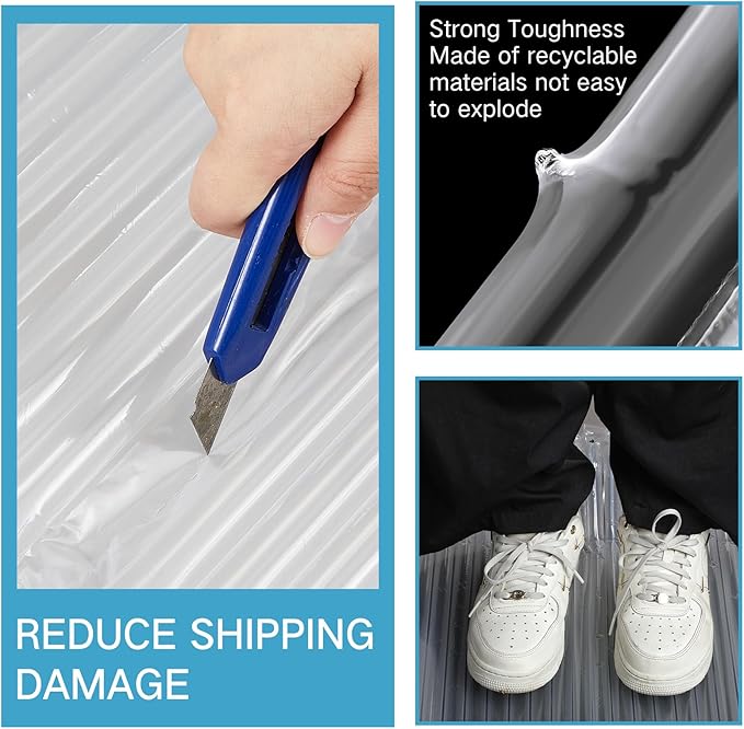 PerKoop 24"x85' Inflatable Air Pillows for Shipping Large Bubble Cushioning Wrap Packing with Pump Bubble Cushioning Wrap Roll with Fragile Stickers for Heavy Duty Moving Protection
