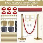 kaiyomi 8Pcs Stanchions Posts Velvet Ropes with Red Carpet and Sign Frame, Water or Sand-Fillable Base, Suitable for 8.5" x 11" A4 Paper Size Sign Frame for Red Carpet Party Decoration (Golden)