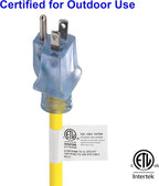 Clear Power 50 ft Heavy Duty Outdoor Extension Cord 14/3 SJTW with Lighted Locking Connector, Yellow, Water & Weather Resistant, Flame Retardant, 3 Prong Grounded Plug, DCOC-0130-DC