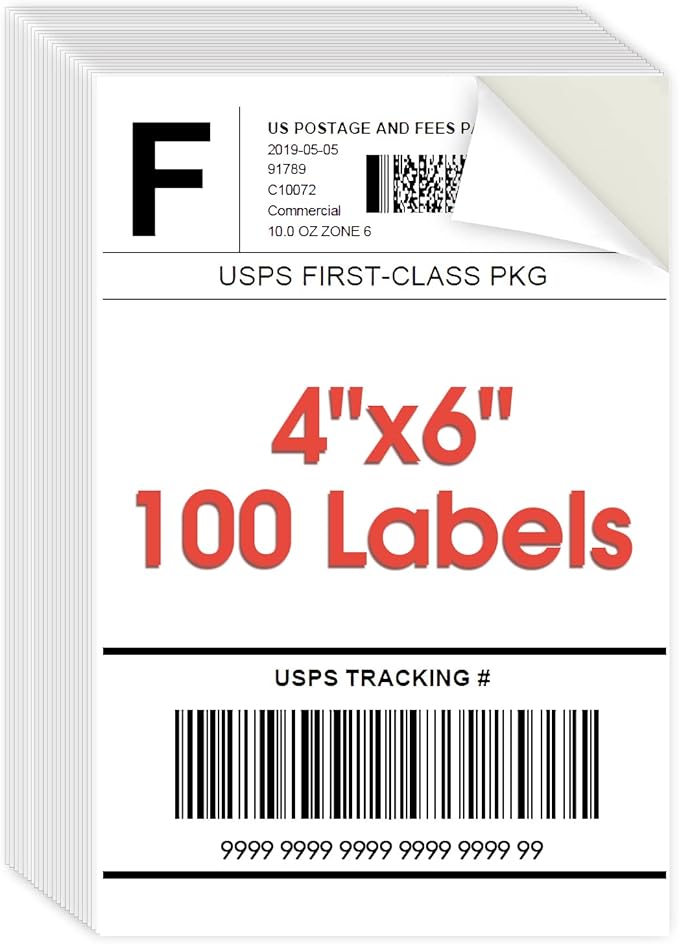 MaxGear 4x6 inch Shipping Address Labels,for Inkjet or Laser Printer, USPS Postal Mailing Shipping Labels, Matte White Paper Sheets, Permanent Strong Adhesive, Dries Quickly, 100 Pcs