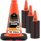 Xpose Safety 12 Inch Orange Traffic Cones, 48-Pack - Multipurpose PVC Plastic Safety Cone for Parking, Soccer, Caution, Kids and Construction - DOT Approved