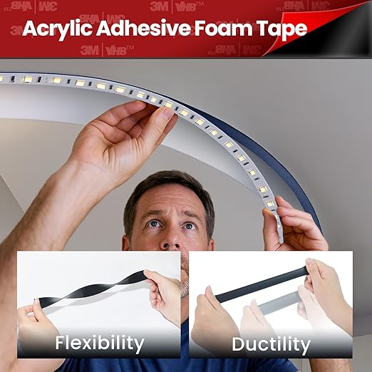 Double Sided Heavy Duty Tape, Made of 3M VHB Tape, 16.5 FT × 0.94 in Mounting Adhesive Foam Tape Waterproof High Temperature Resistant for Automotive LED Strips Home Office Decor Indoor Outdoor