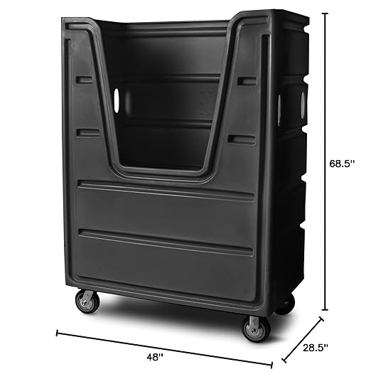 Meese 72P Commercial Laundry Linen Truck Cart, Polyethylene (HDPE), Poly Base, Bulk-Trux Mobile Laundry Cart with Two Swivel & Two Rigid Wheels, 38-Bushel / 48 Cu. Ft. Capacity, Black