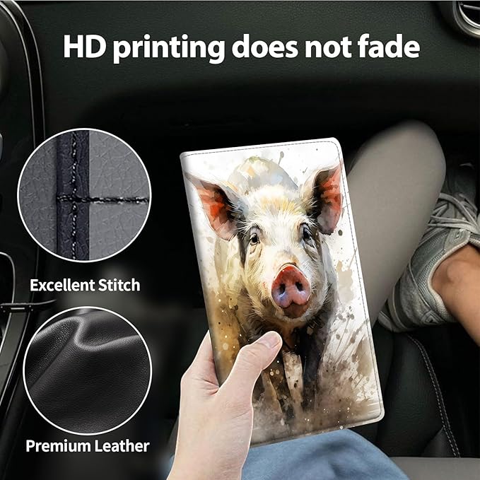 Car Registration and Insurance Holder, Leather Car Glove Box Organizer, Cool Car Accessories for ID, Driver's License Cards & Essential Document,business cards,Men&Women,Cute Pigss