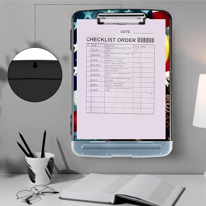 Clipboard with Storage,Heavy Duty Plastic Storage Clipboard with Low Profile Clip,Teacher Must Haves,Office Supplies,American Flag Owl
