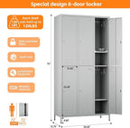 Employees Locker, 72 inch Tall Metal Storage Locker with 6 Doors for School Hospital Garage Gym Home Office with 12 Hooks, Requires Assembly