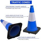 OrangeStar 18" Traffic Cones 4-Pack Blue Safety Cones with Reflective Collars, Heavy Duty Base for Construction, Parking Lot, Road Work, Flexible PVC, Indoor & Outdoor Use