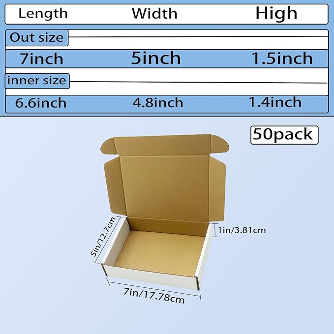 7x5x1.5 inch White Shipping Boxes 50 Pack, Small Corrugated Cardboard Mailer Boxes Bulk for Packaging Business Mailing Gift，Mini Mailer Boxes for Packaging Supplies Business Present