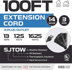 Iron Forge Cable 14 Gauge Outdoor Extension Cord 100 Ft with 3 Power Outlets, SJTOW 14/3 Heavy Duty Black 3 Prong, Oil Resistant & Flame Retardant