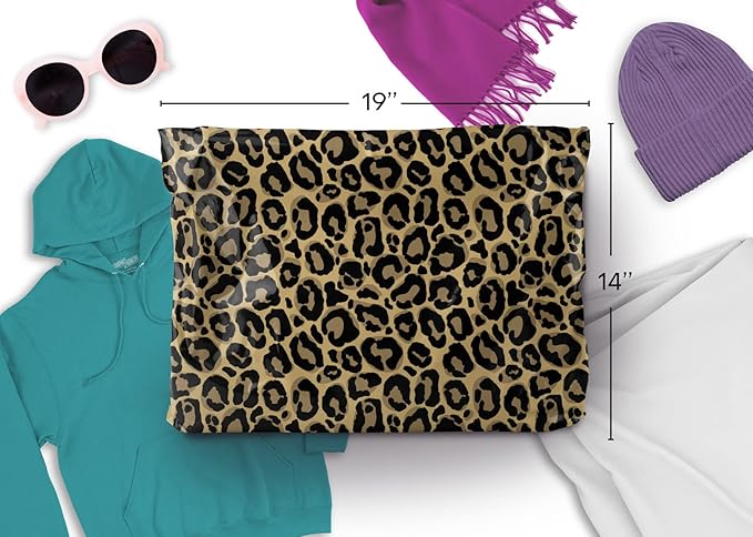 Package Mint 14x19 Poly Mailers - 100 Pack Leopard Print Design - Waterproof and Tear-Resistant Poly Mailer Bags with Self-Seal Adhesive - Opaque Mailing Envelopes for Clothing and Soft Goods