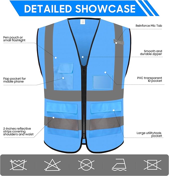 Reflective Safety Vest for Men Women with 5 Pockets and Zipper Front High Visibility Construction Vest Meets ANSI/ISEA Standards