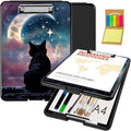 Clipboard with Storage,Office Supplies Nursing Clipboards Folder with Pen Holder Plastic Foldable Clip Board with Storage for Nurse Teacher,Moon Cat