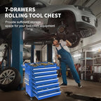 7-Drawer Tool Chest with Wheels & Drawers, Toolbox Organizer Storage for Garage, Suitable for Moving/Gift/Daily Use(Blue)