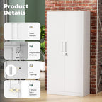 Greenvelly Metal Garage Storage Cabinet, White Steel Lockable Cabinet with 2 Doors and 4 Adjustable Shelves,Utility Metal Filing Cabinet with Lock for Home Office, Garage, Pantry, Kitchen