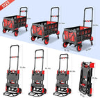 2 in 1 Hand Truck Dolly Foldable, 330LB Folding Hand Truck Heavy Duty Carrying, Folding Hand Cart with Retractable Handle Dolly Cart for Moving
