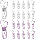 PATIKIL 50Pcs Paper Office Binder Clips, 1.26" Small Metal Wire Hollow Out Paper Clamps Long Tail Binder Clips for Photo Clothes Hanging Office Home Kitchen Food Package, Silver/Purple