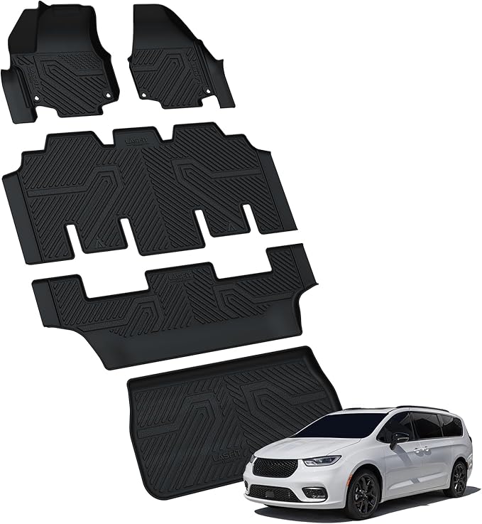 LASFIT Floor Mats for Chrysler Pacifica 2017-2025, All-Weather TPE Floor Liners & Trunk Cargo Mats Accessory for Pacifica/Voyager (7-Seater,Non Hybrid