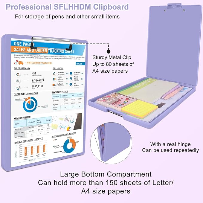Clipboard with Storage,Three-Tier Box Clipboards(Letter Size),Storage Clipboard with Clip Form Holder Clipboards,Dry Erase Clip Boards 8.5x11 with Storage for Office School Supplies Clip Board
