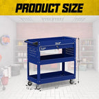 3 Tier Rolling Tool Cart on Wheels, 450 LBS Capacity Tool Cart with Drawers, Heavy Duty Rolling Utility Cart on Wheels, Rolling Tool Work Carts for Garage, Warehouse and Repair Shop,Blue