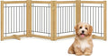 Wire Dog Gate Solid Wood Frame, Anti-Chewing, 4-Panel, 24" Height, 80" Width, Indoor Freestanding Pet Gate Foldable Wooden Dog Fences for Stairs, House, Doorway, Oak Color